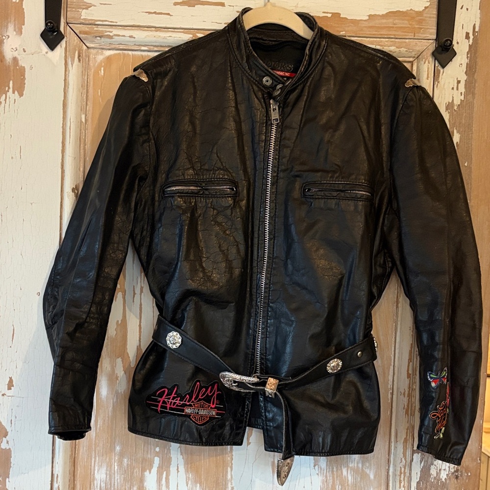 Harley-Davidson Black Leather Jacket with Red Accents